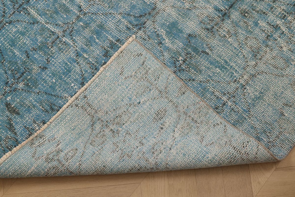 Vintage Manisa Turkish Runner Rug 3x8 ft — Blue Overdyed