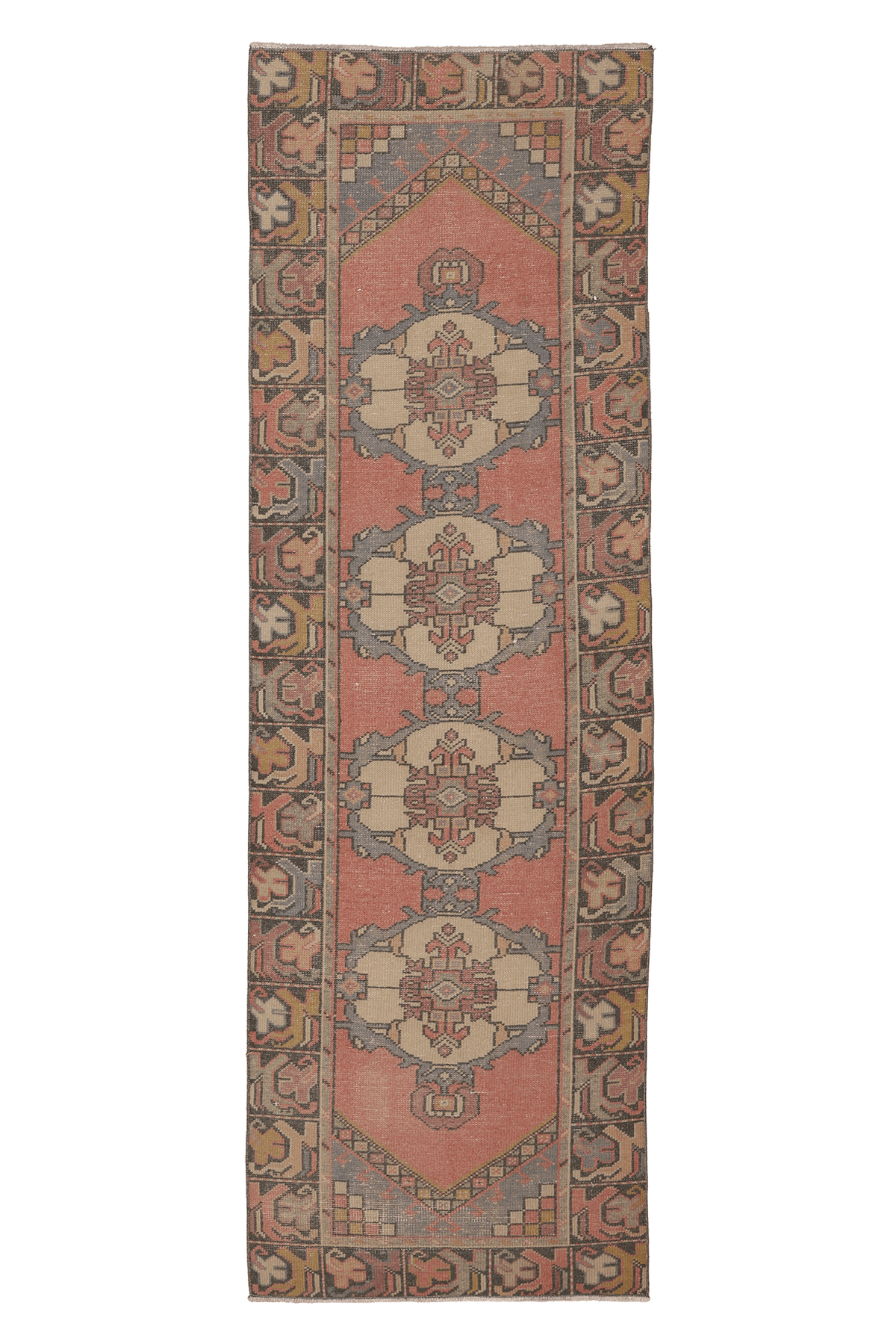 Vintage Niğde Turkish Runner Rug 2x8 ft — Red & Beige Geometric