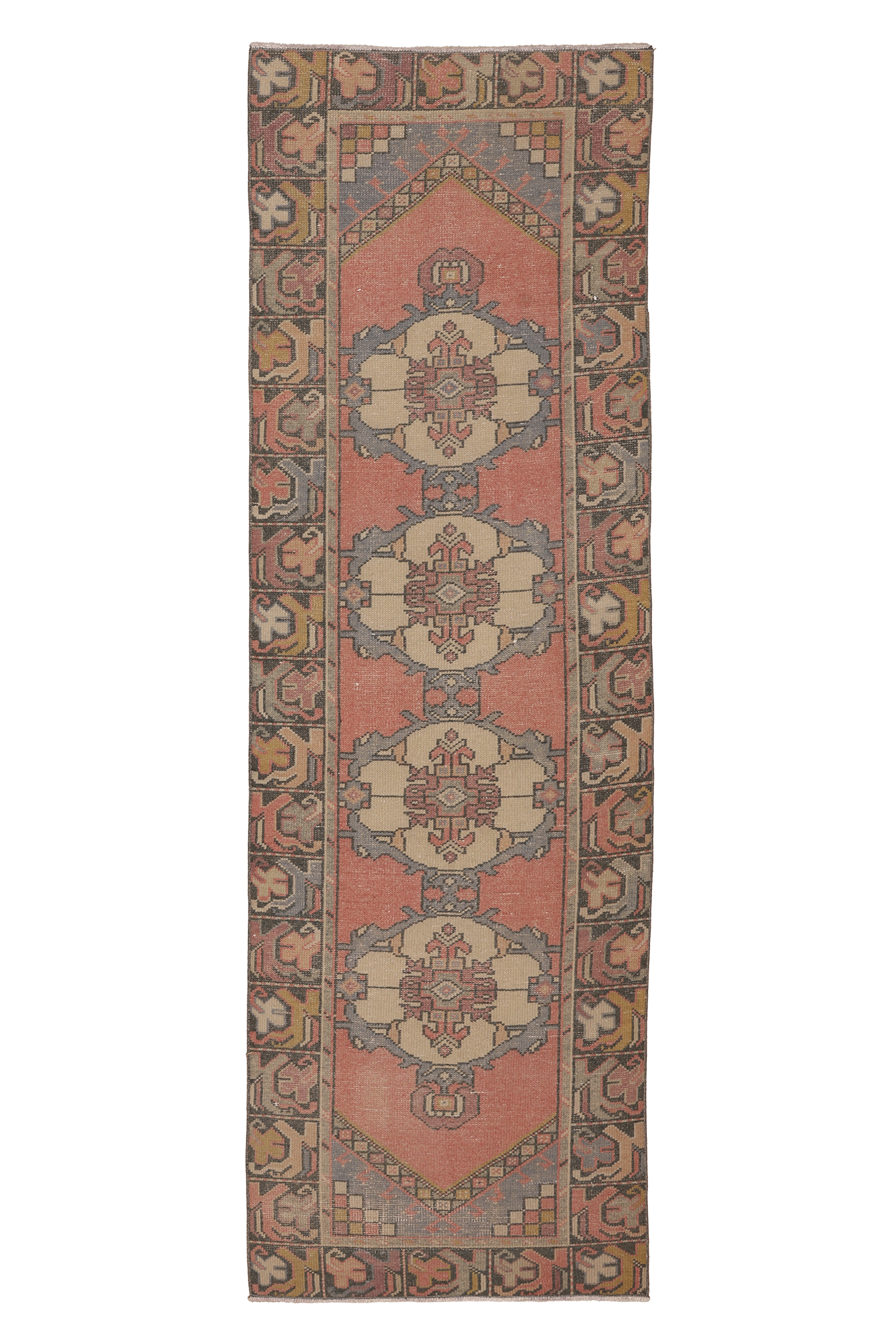 Vintage Niğde Turkish Runner Rug 2x8 ft — Red & Beige Geometric