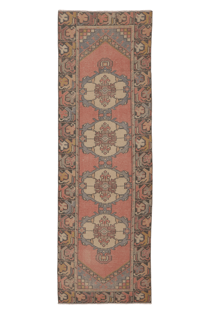 Vintage Niğde Turkish Runner Rug 2x8 ft — Red & Beige Geometric