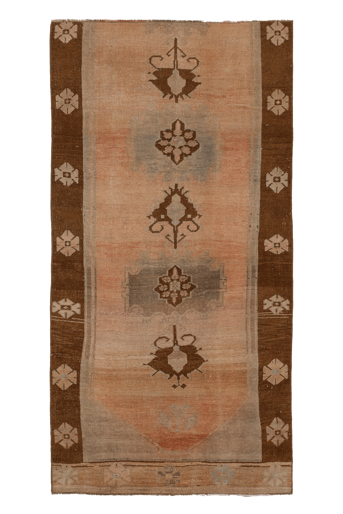 Vintage Malatya Turkish Runner Rug 3x6 ft — Beige & Brown Floral