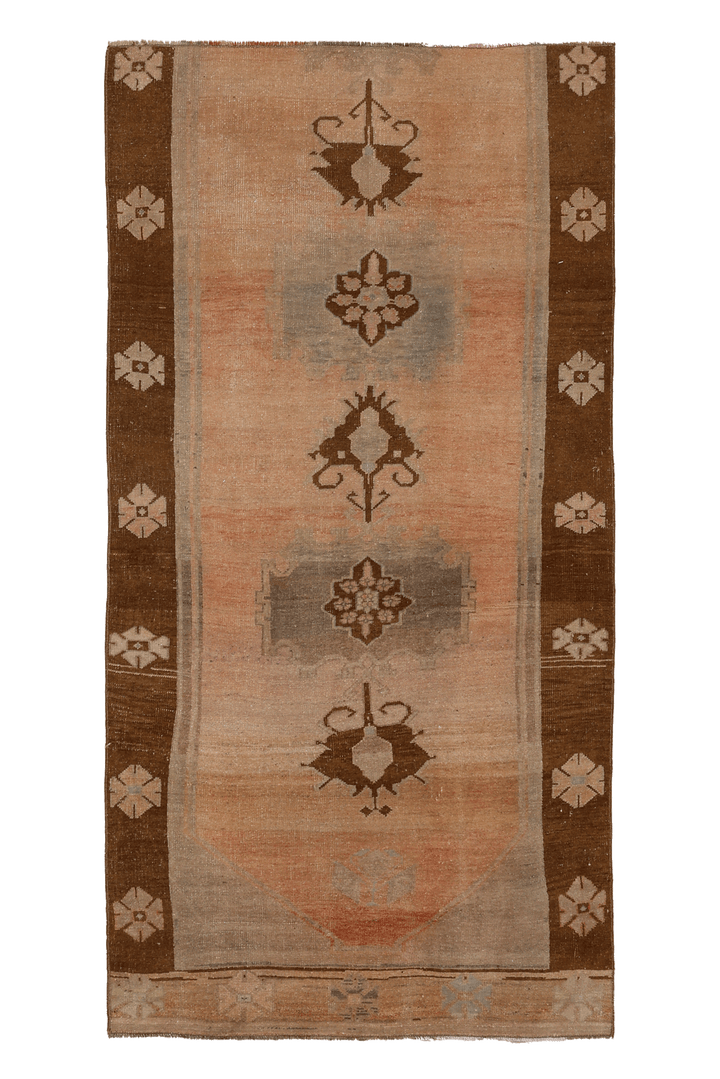 Vintage Malatya Turkish Runner Rug 3x6 ft — Beige & Brown Floral