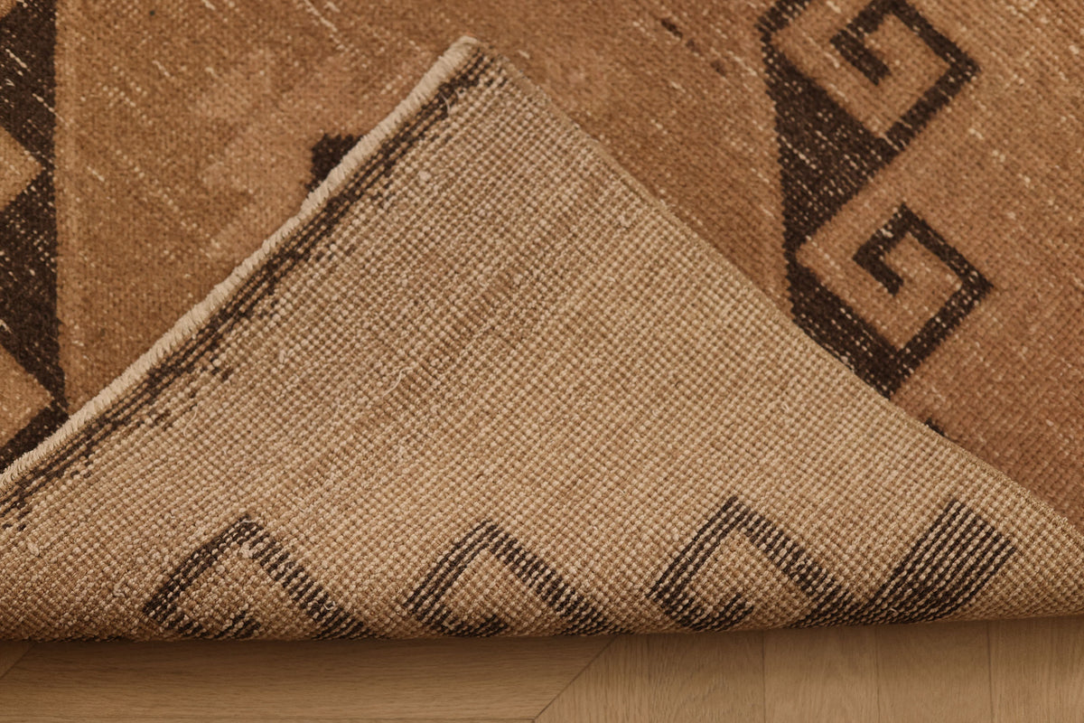 Vintage Malatya Turkish Runner Rug 3x13 ft — Beige & Brown Geometric