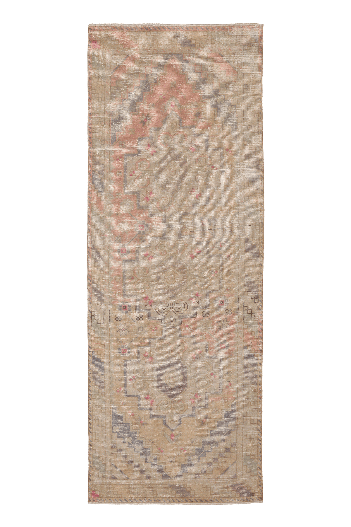 Vintage Niğde Turkish Runner Rug 3x9 ft — Beige & Brown Geometric