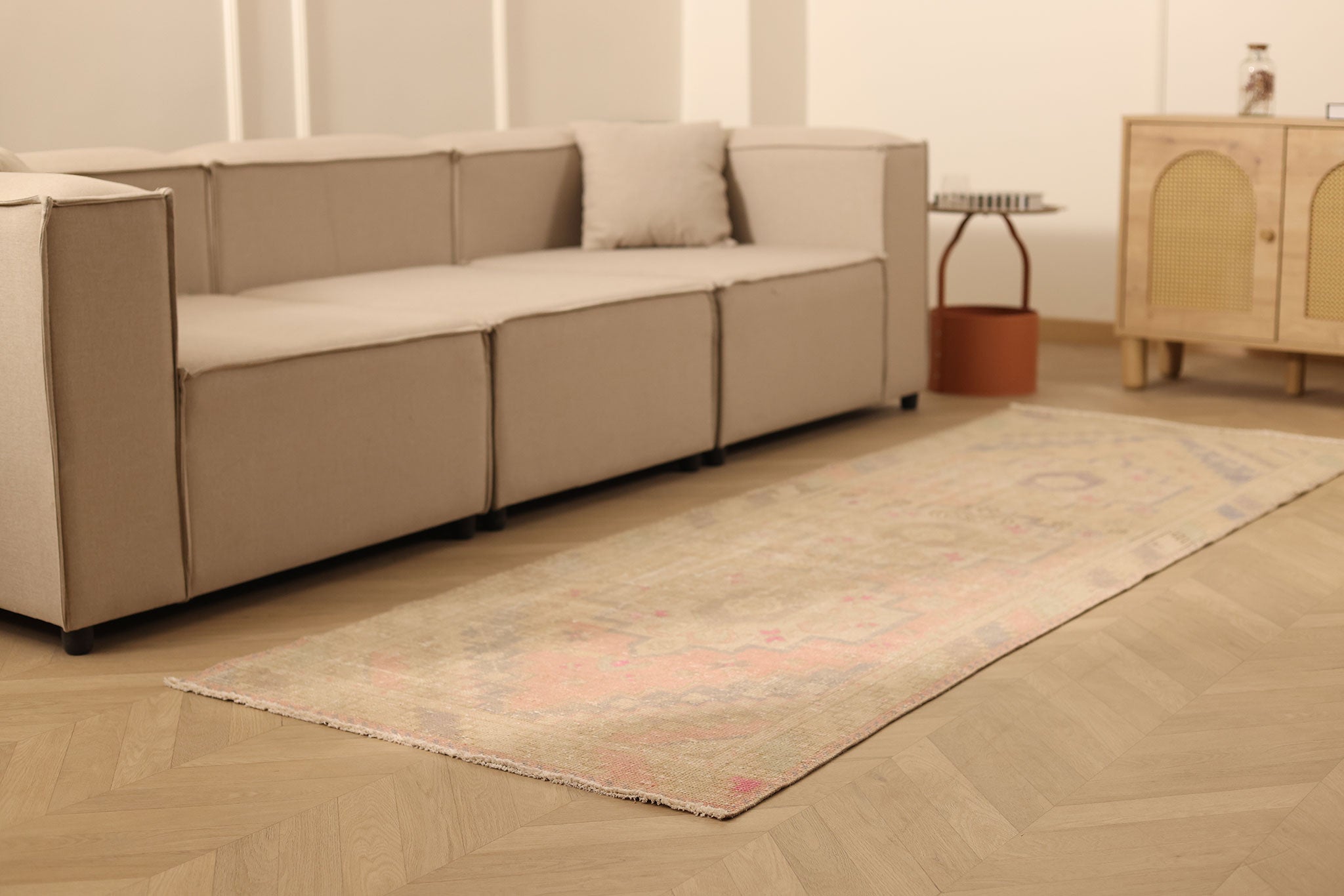 Vintage Niğde Turkish Runner Rug 3x9 ft — Beige & Brown Geometric