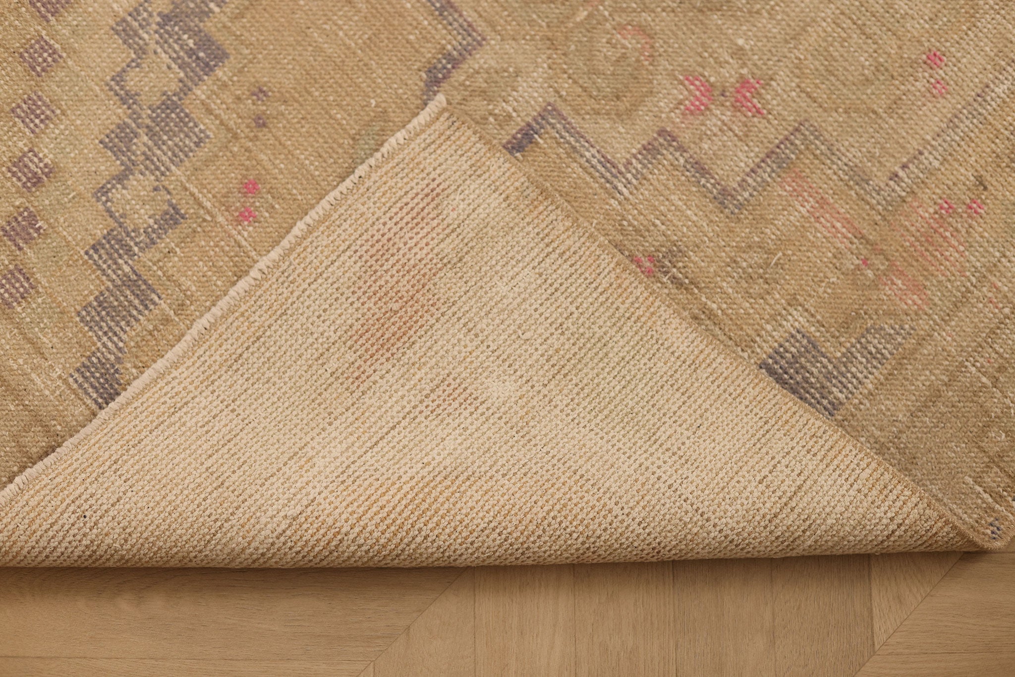 Vintage Niğde Turkish Runner Rug 3x9 ft — Beige & Brown Geometric
