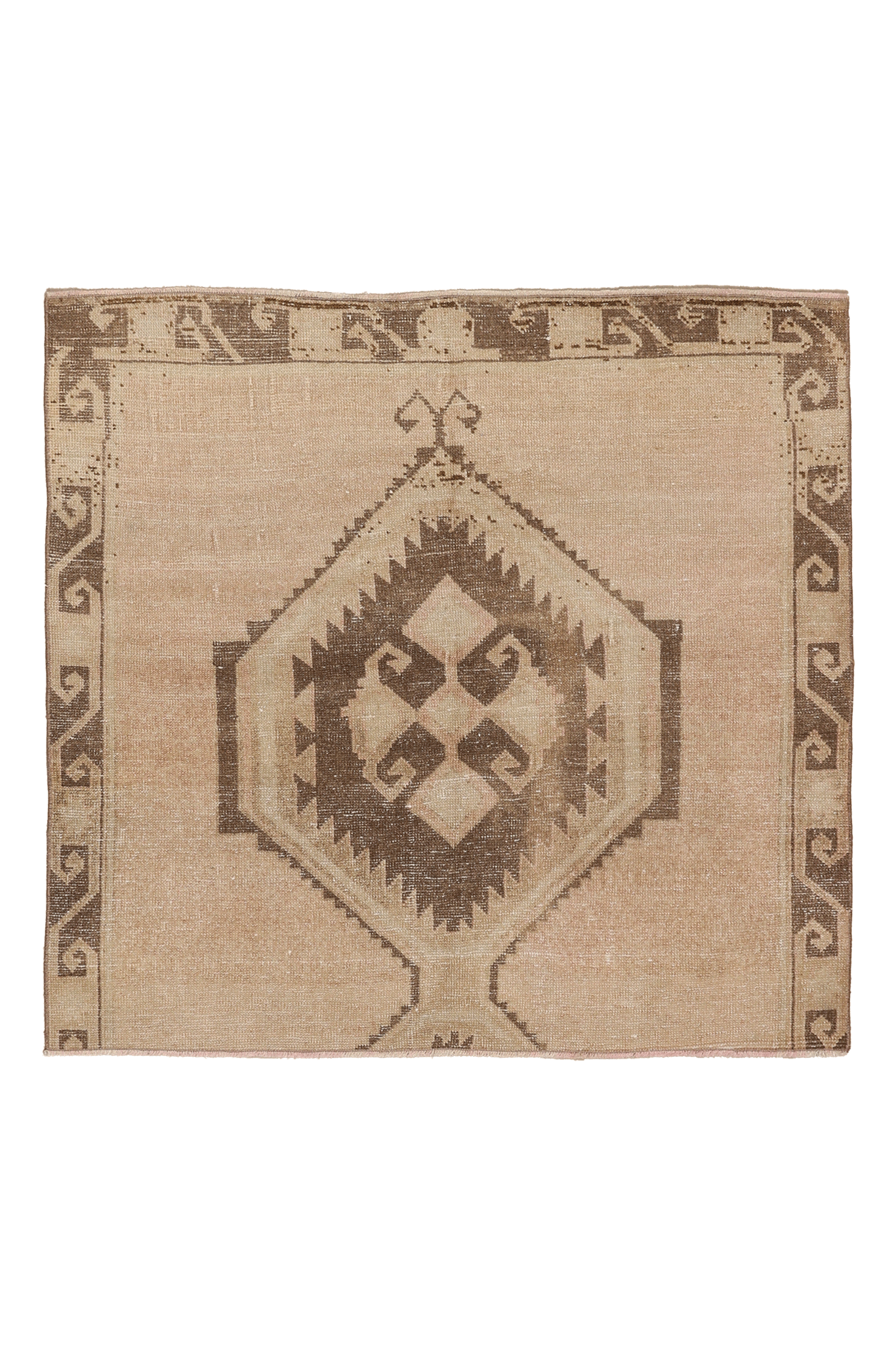 Vintage Malatya Turkish Doormat 4x4 ft — Beige & Brown Geometric