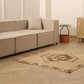 Vintage Malatya Turkish Doormat 4x4 ft — Beige & Brown Geometric