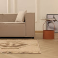 Vintage Malatya Turkish Doormat 4x4 ft — Beige & Brown Geometric