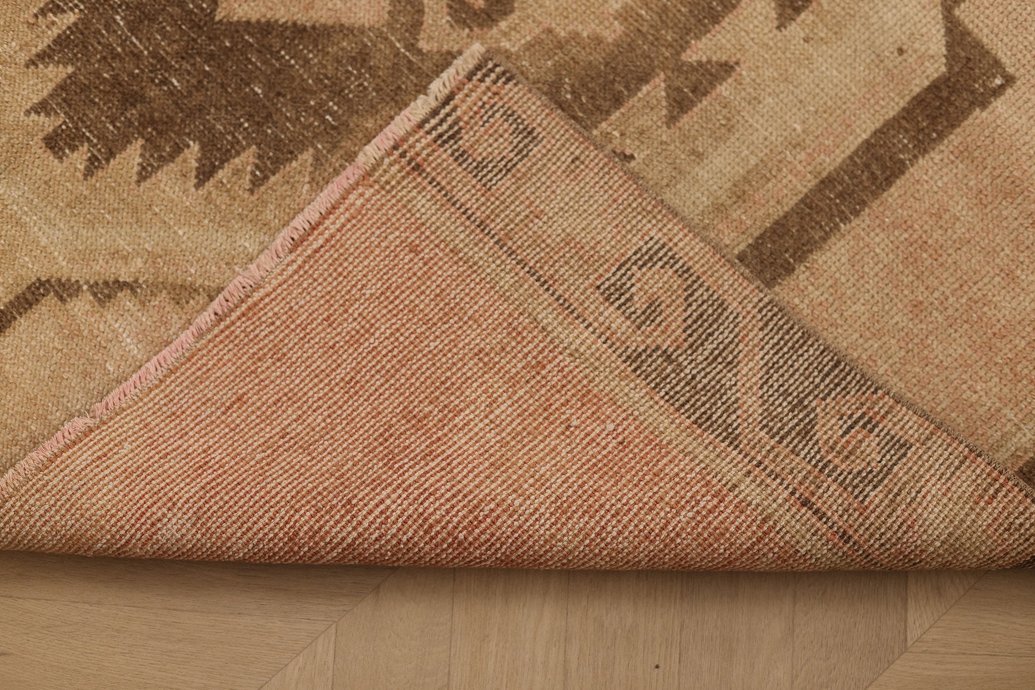 Vintage Malatya Turkish Doormat 4x4 ft — Beige & Brown Geometric