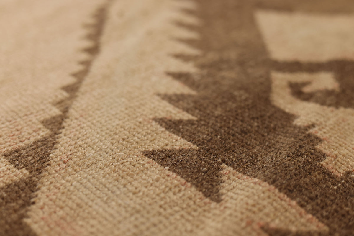 Vintage Malatya Turkish Doormat 4x4 ft — Beige & Brown Geometric