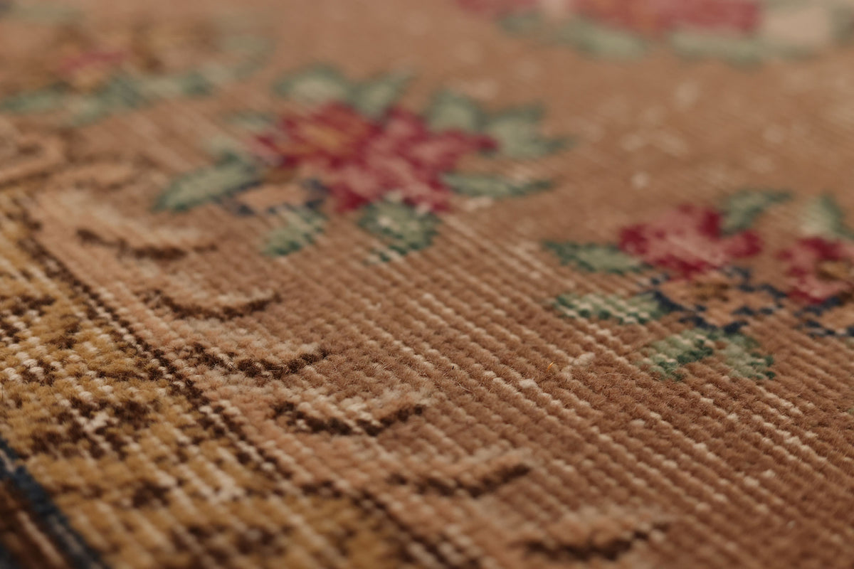 Vintage Isparta Turkish Area Rug 3x7 ft — Brown & Beige Floral