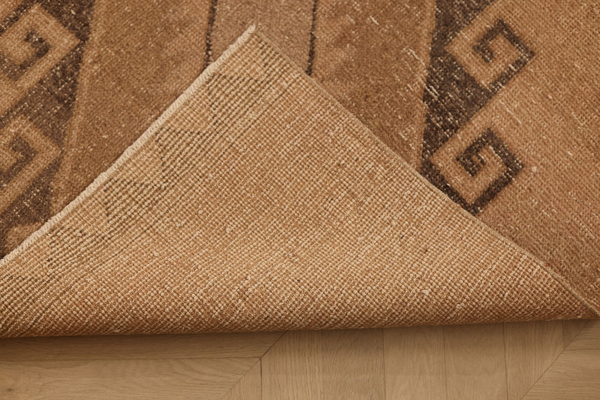 Vintage Malatya Turkish Runner Rug 3x12 ft — Beige & Brown Geometric