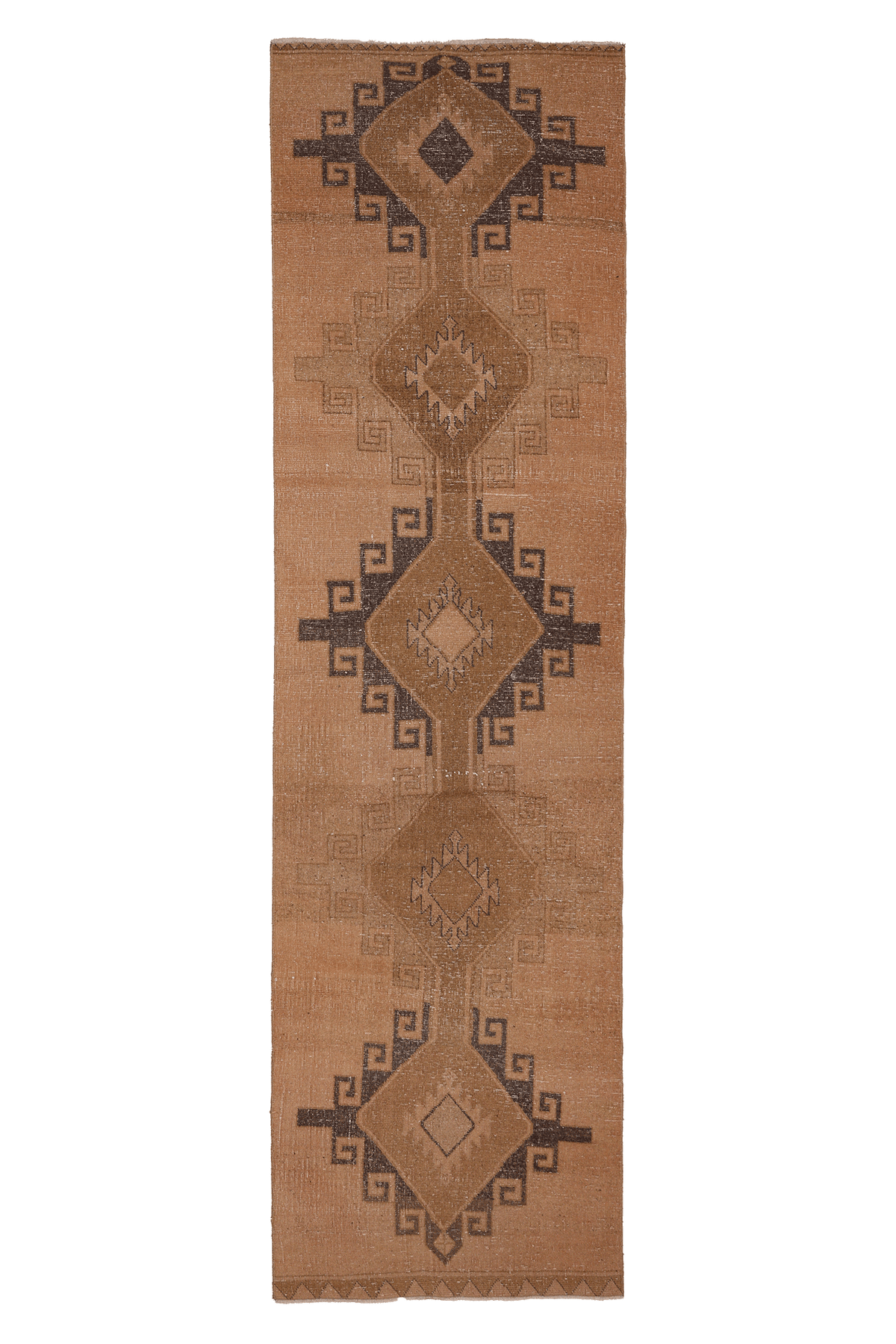 Vintage Malatya Turkish Runner Rug 3x12 ft — Beige & Brown Geometric