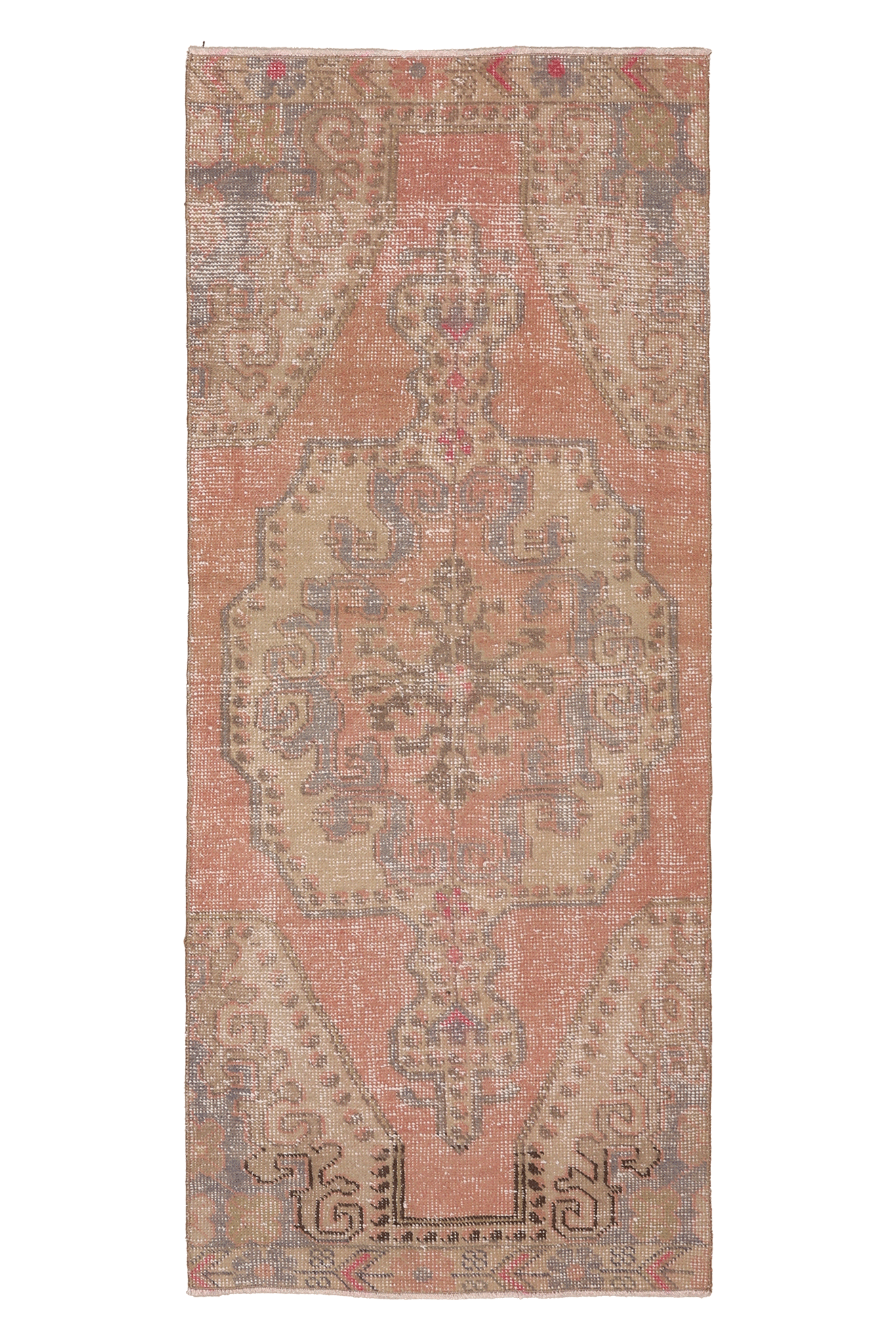 Vintage Nevşehir Turkish Runner Rug 2x6 ft — Brown & Beige Floral
