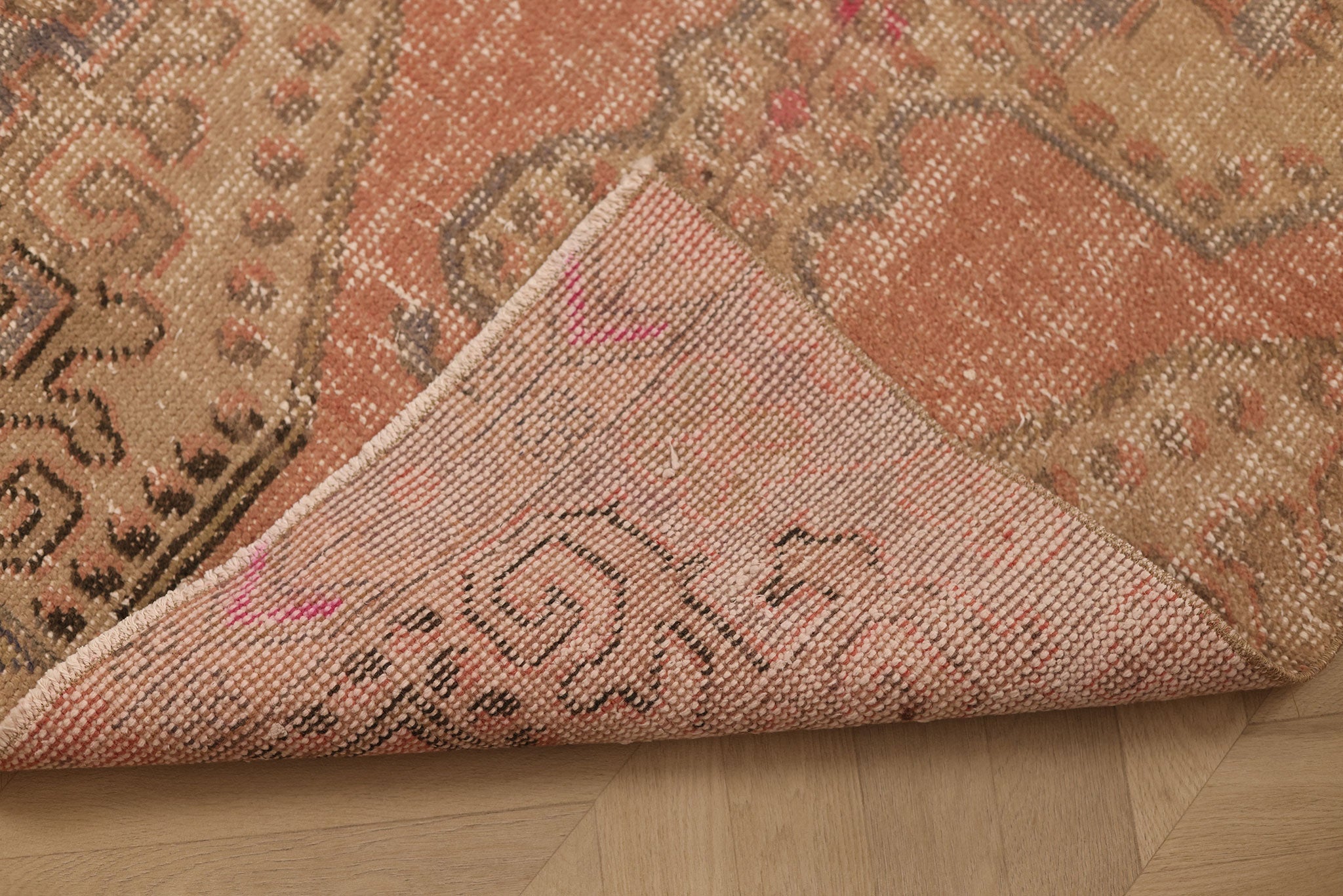 Vintage Nevşehir Turkish Runner Rug 2x6 ft — Brown & Beige Floral