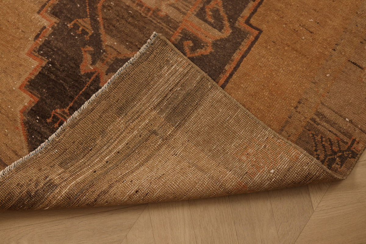 Vintage Sivas Turkish Runner Rug 3x8 ft — Beige & Brown Geometric