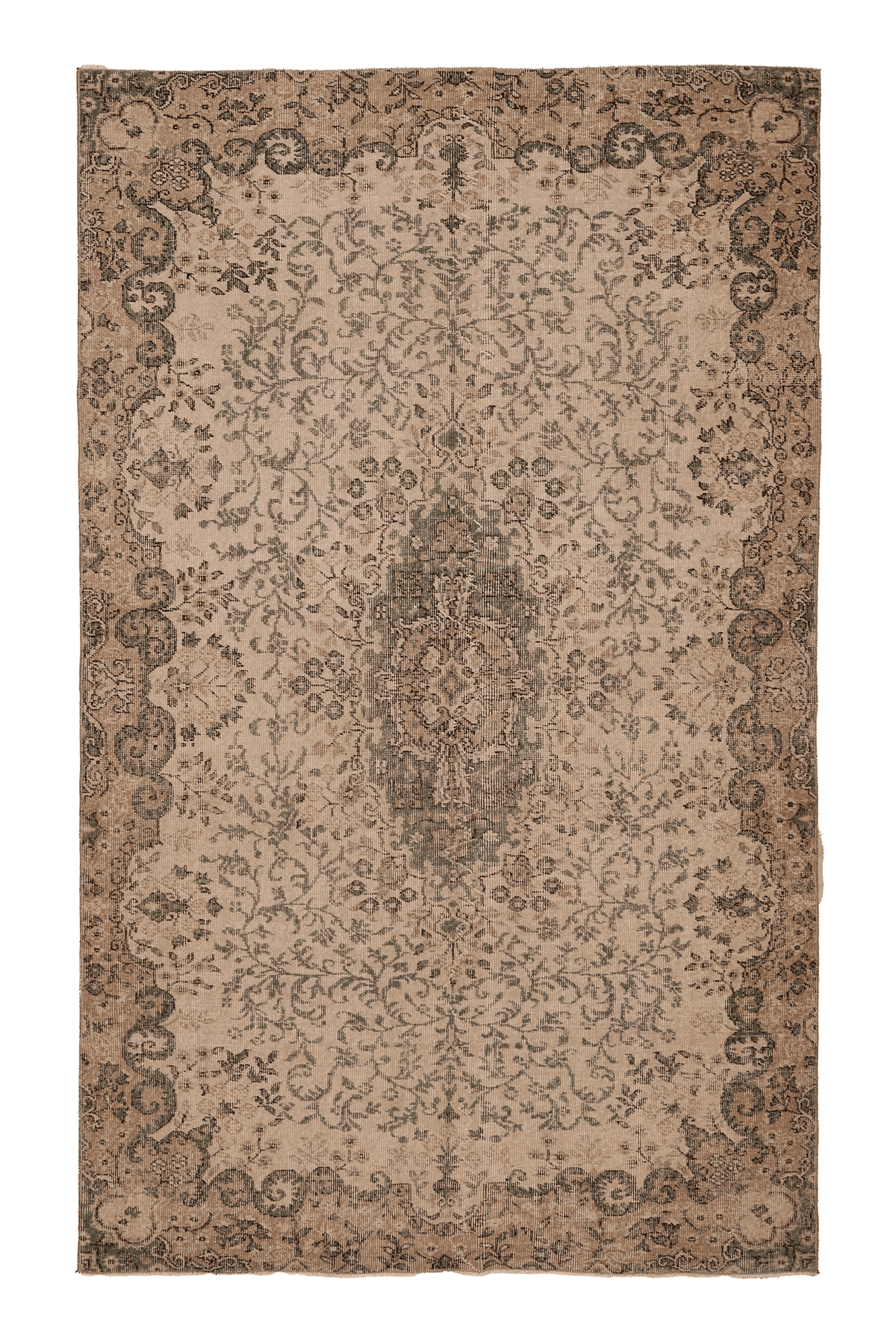 Vintage Isparta Turkish Area Rug 5x9 ft — Beige & Brown Floral