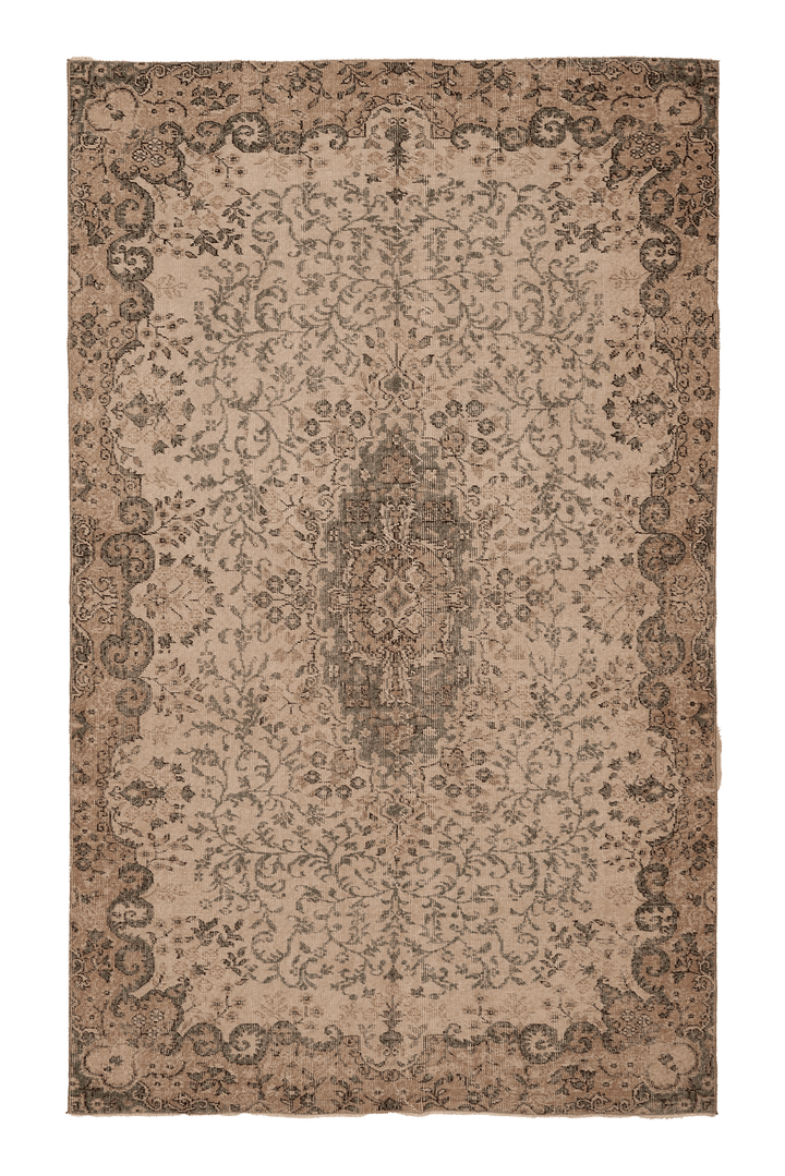 Vintage Isparta Turkish Area Rug 5x9 ft — Beige & Brown Floral