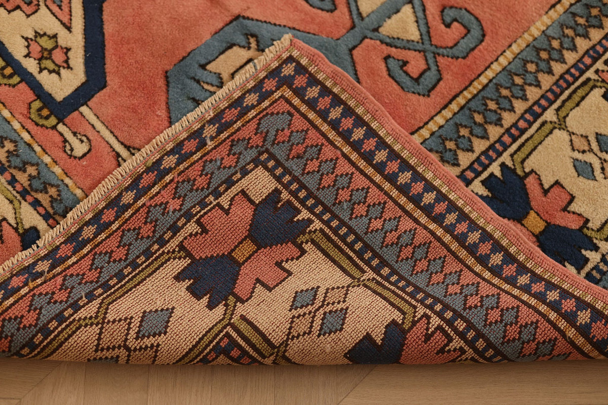 Vintage Niğde Turkish Area Rug 6x8 ft — Red & Blue Geometric