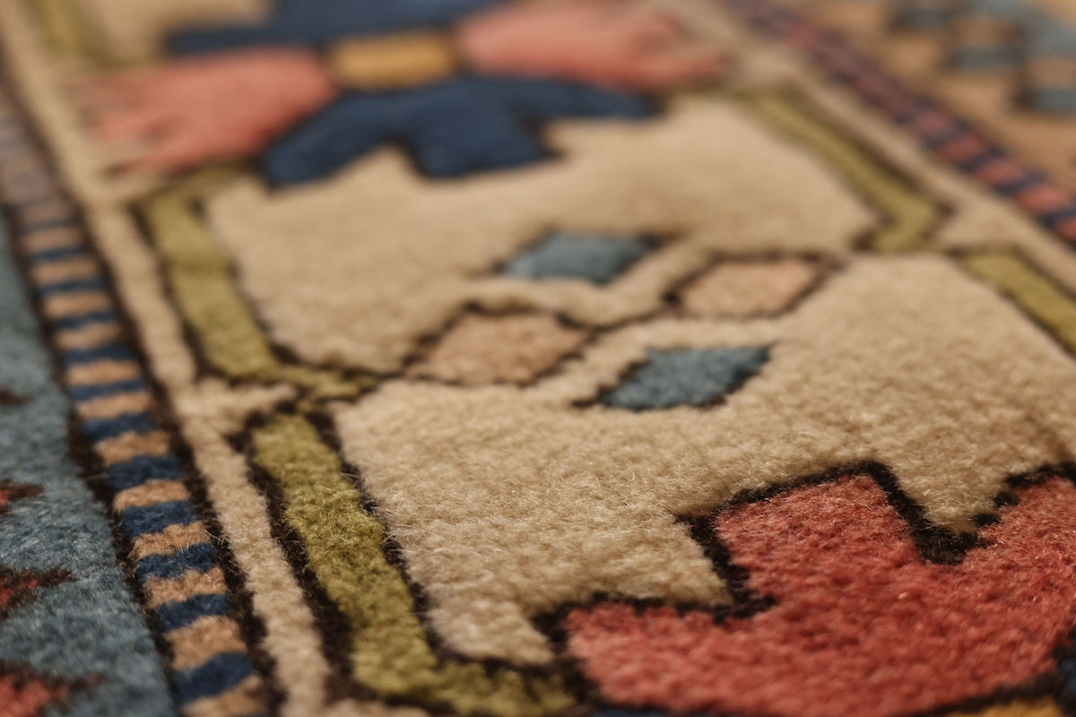 Vintage Niğde Turkish Area Rug 6x8 ft — Red & Blue Geometric
