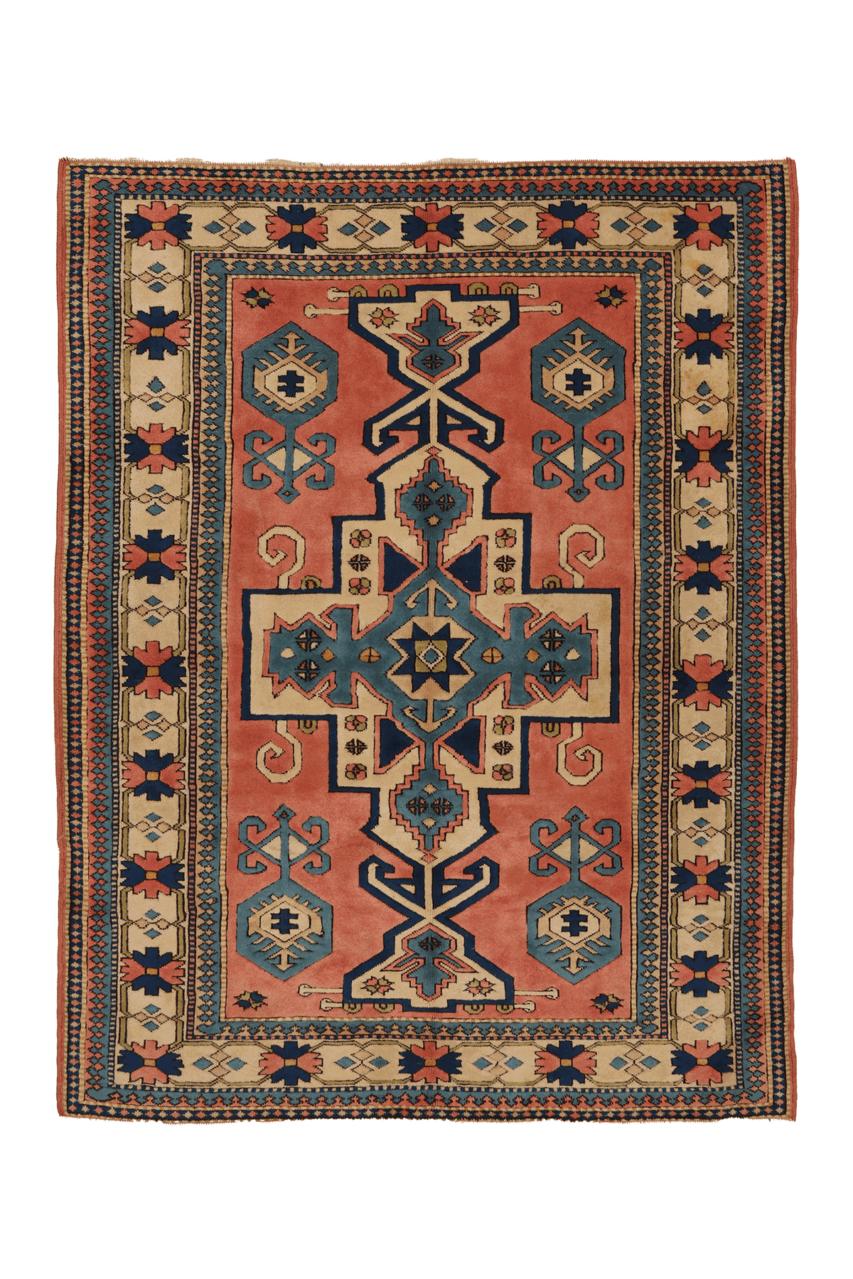 Vintage Niğde Turkish Area Rug 6x8 ft — Red & Blue Geometric