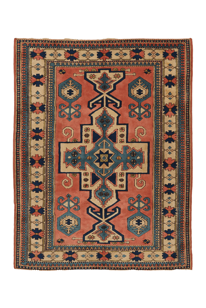 Vintage Niğde Turkish Area Rug 6x8 ft — Red & Blue Geometric