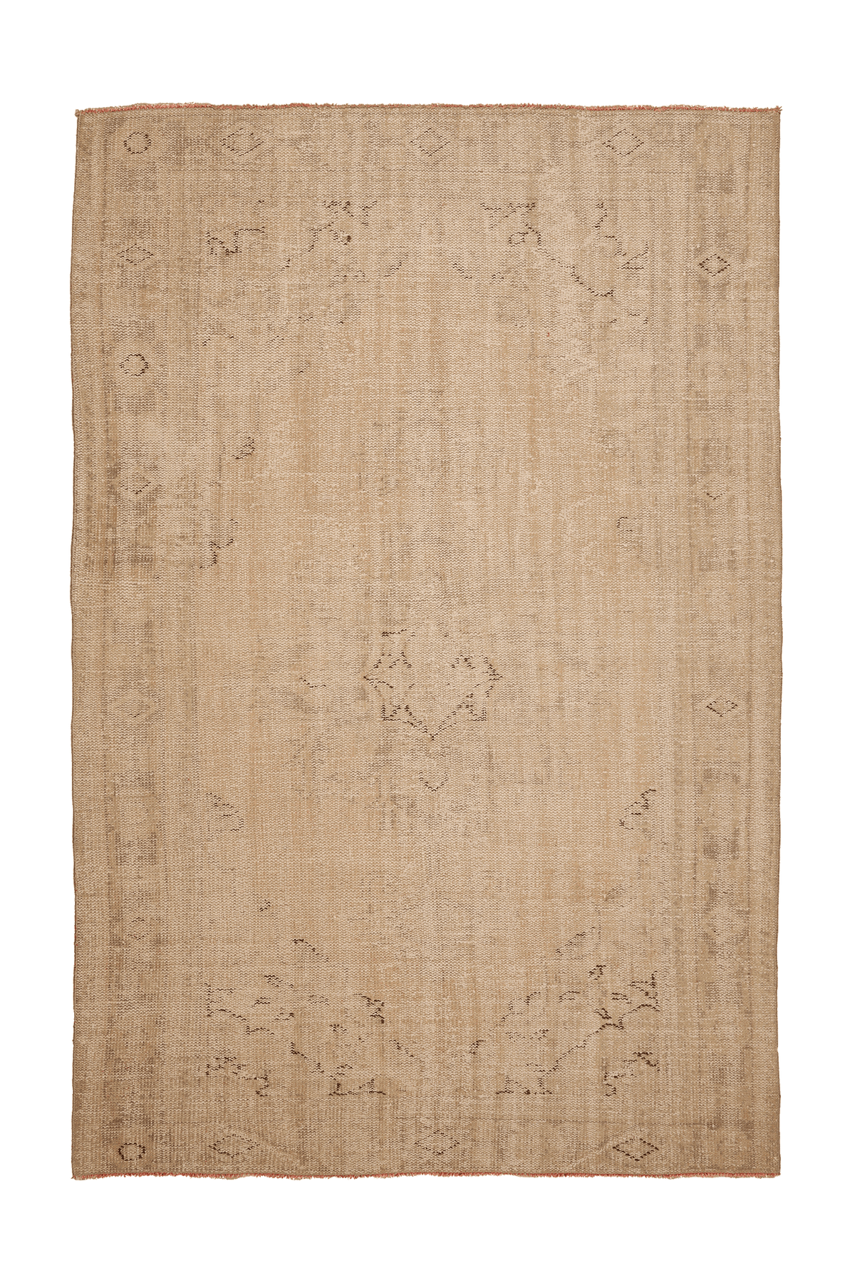 Vintage Manisa Turkish Area Rug 6x9 ft — Beige & Brown Geometric
