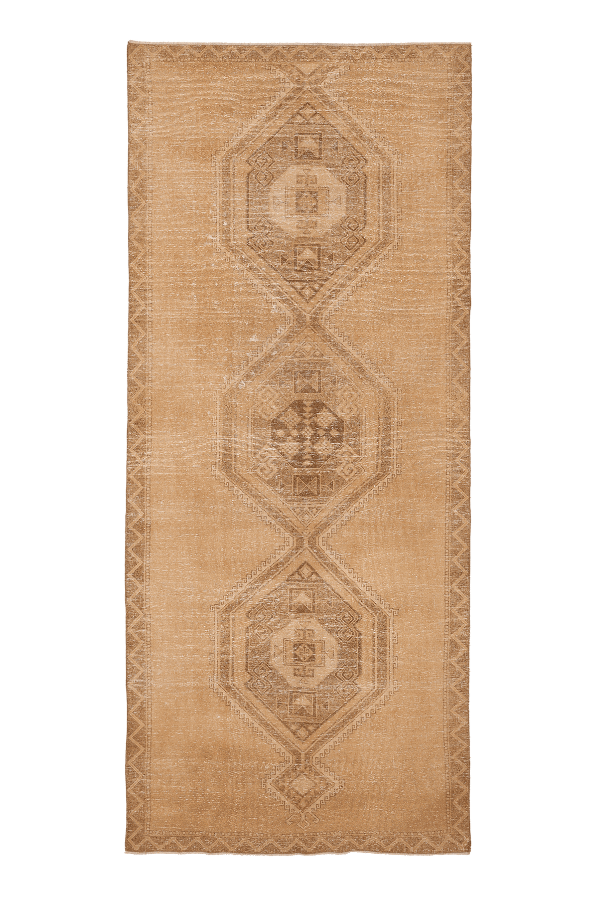 Vintage Malatya Turkish Runner Rug 5x12 ft — Beige & Brown Geometric