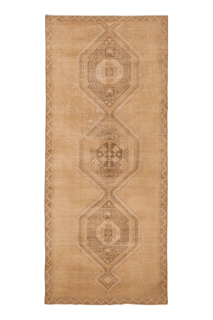 Vintage Malatya Turkish Runner Rug 5x12 ft — Beige & Brown Geometric