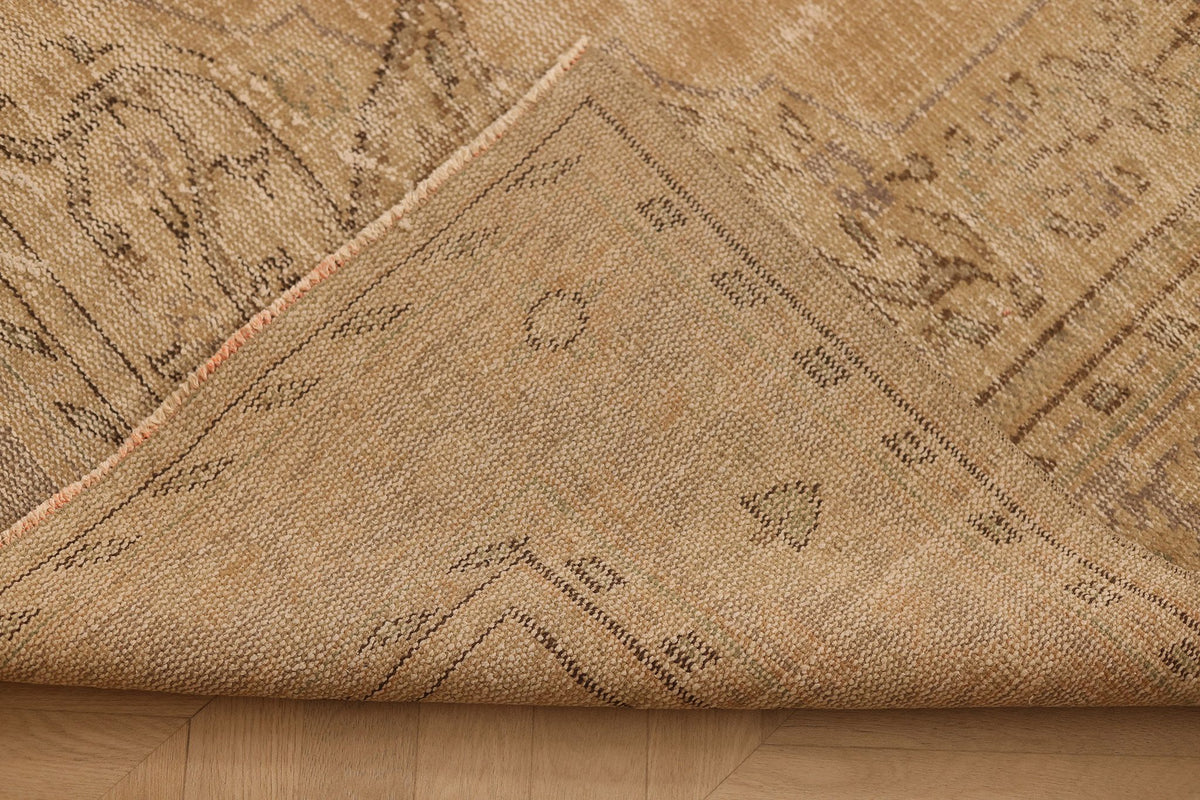 Vintage Manisa Turkish Area Rug 7x11 ft — Beige & Brown Floral