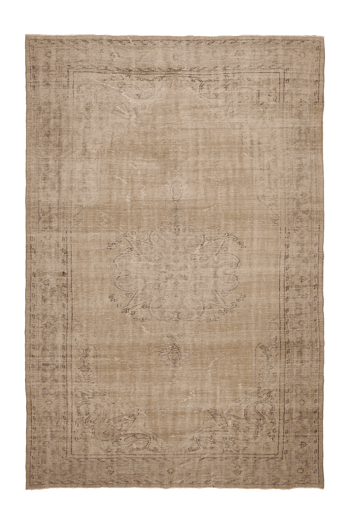 Vintage Manisa Turkish Area Rug 7x11 ft — Beige & Brown Floral