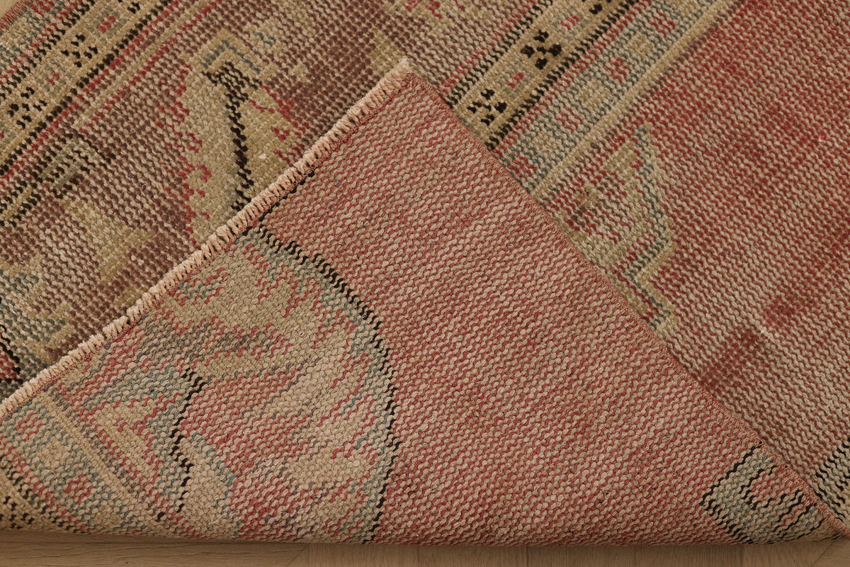 Vintage Manisa Turkish Runner Rug 2x7 ft — Pink Geometric