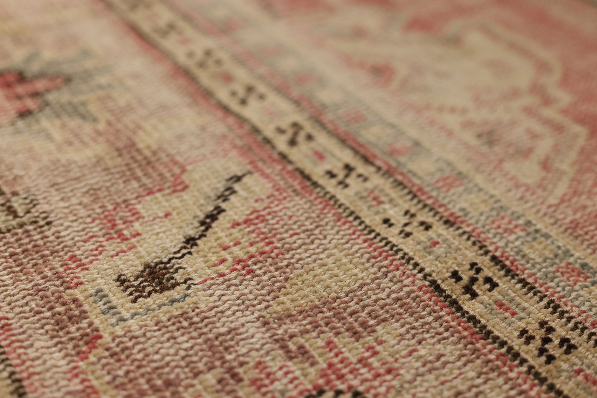 Vintage Manisa Turkish Runner Rug 2x7 ft — Pink Geometric