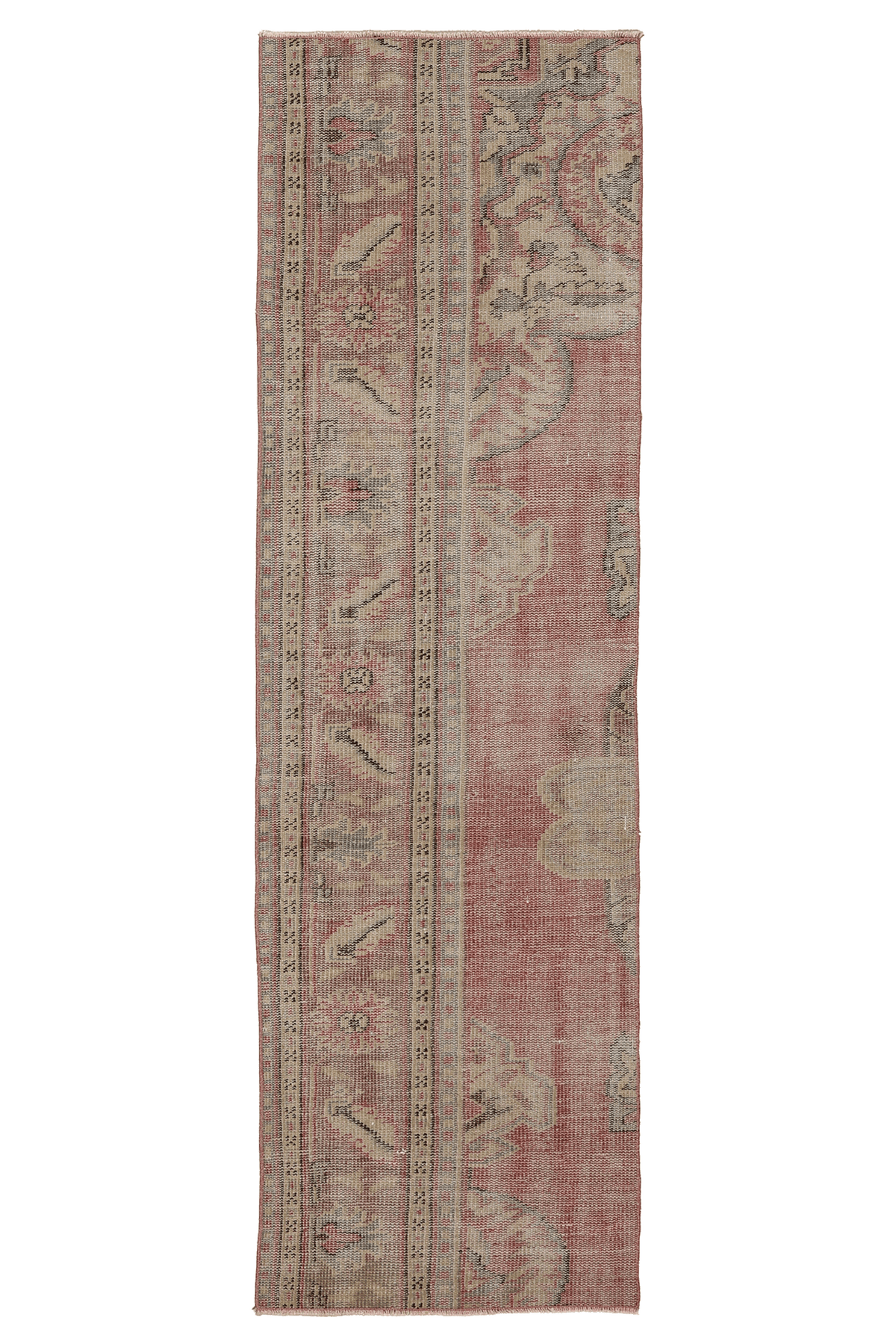 Vintage Manisa Turkish Runner Rug 2x7 ft — Pink Geometric