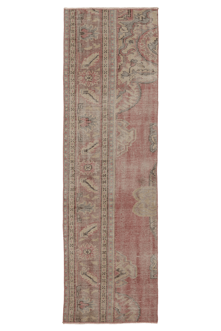 Vintage Manisa Turkish Runner Rug 2x7 ft — Pink Geometric