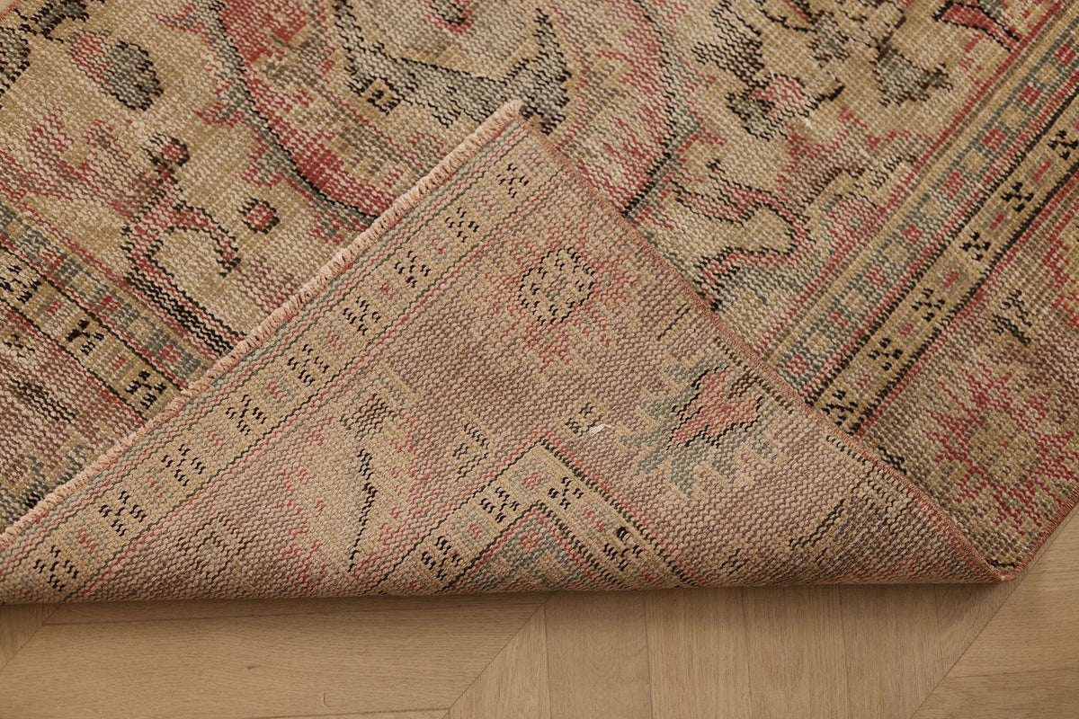 Vintage Manisa Turkish Runner Rug 2x11 ft — Pink Geometric