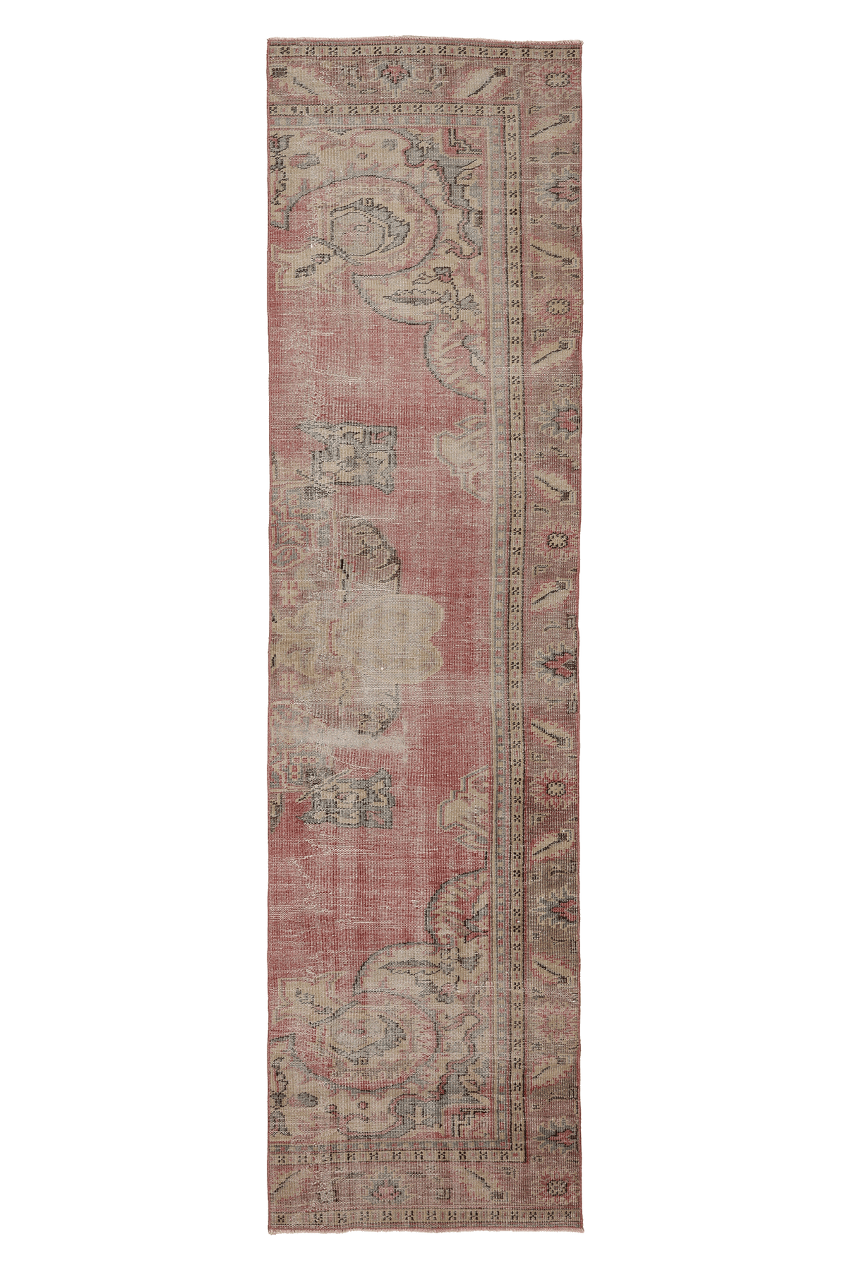Vintage Manisa Turkish Runner Rug 2x11 ft — Pink Geometric