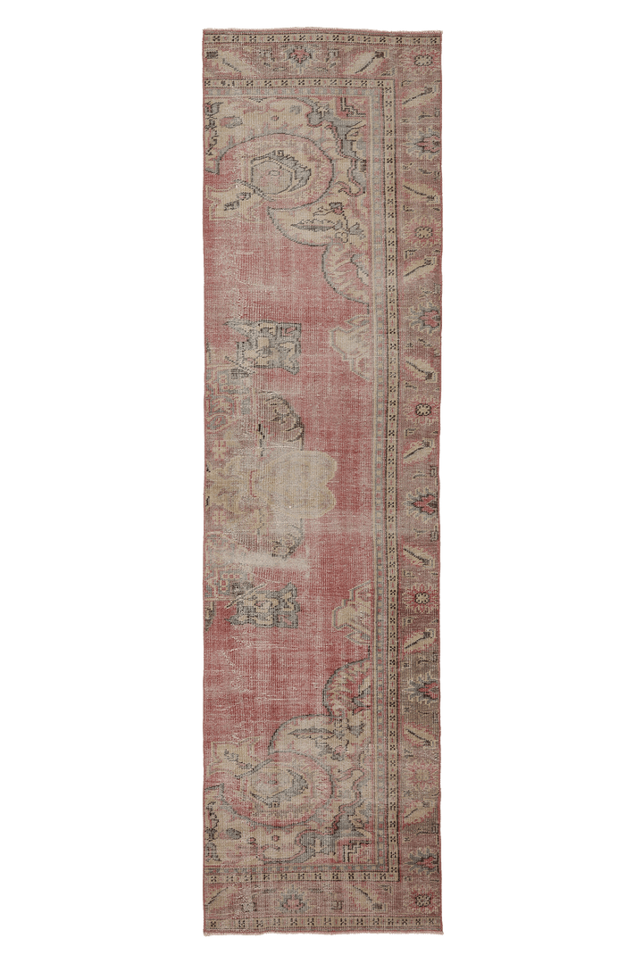 Vintage Manisa Turkish Runner Rug 2x11 ft — Pink Geometric