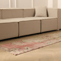 Vintage Manisa Turkish Runner Rug 2x7 ft — Pink & Beige Geometric