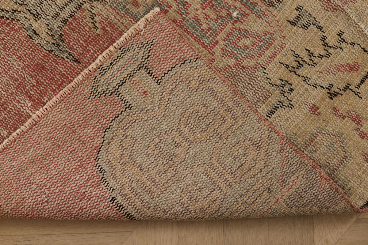 Vintage Manisa Turkish Runner Rug 2x7 ft — Pink & Beige Geometric