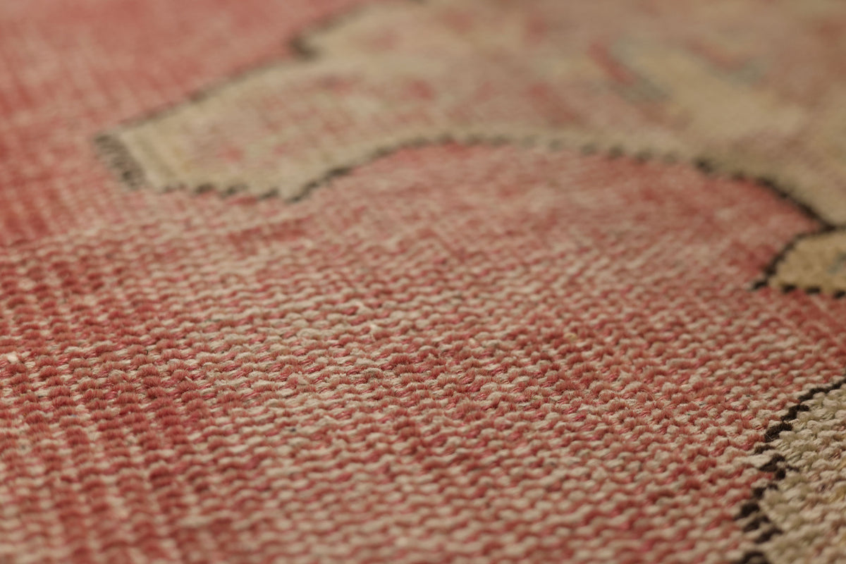 Vintage Manisa Turkish Runner Rug 2x7 ft — Pink & Beige Geometric