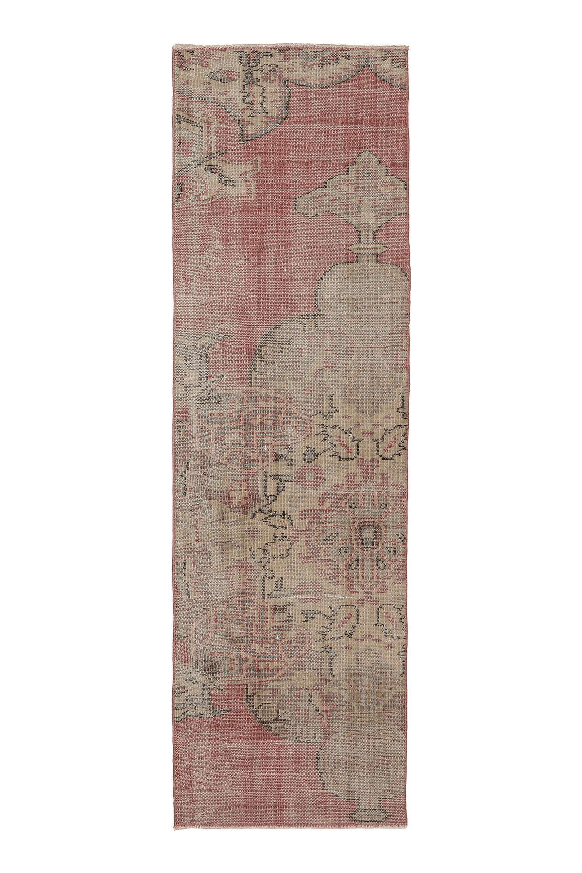 Vintage Manisa Turkish Runner Rug 2x7 ft — Pink & Beige Geometric