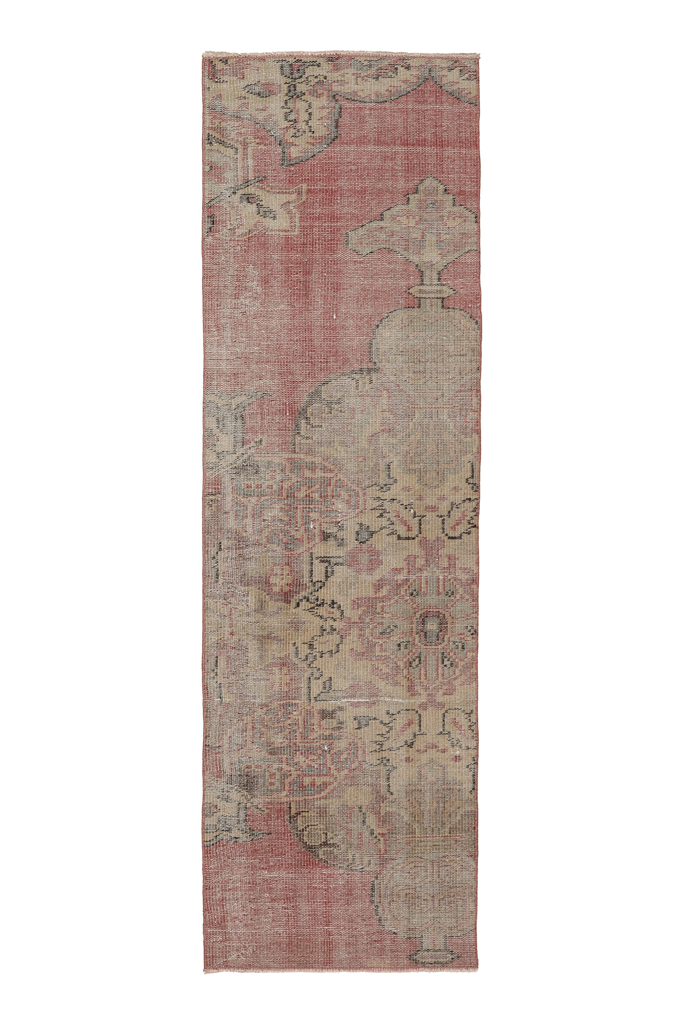 Vintage Manisa Turkish Runner Rug 2x7 ft — Pink & Beige Geometric