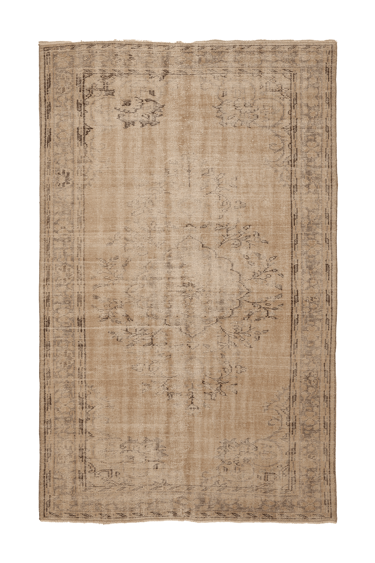 Vintage Manisa Turkish Area Rug 5x8 ft — Beige & Brown Floral