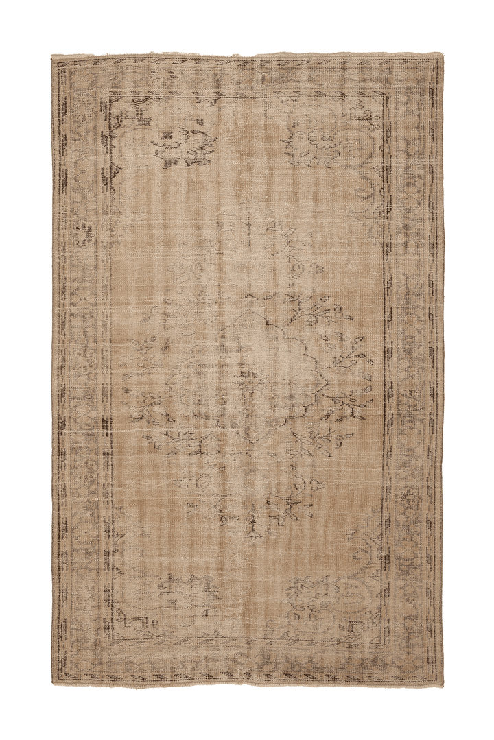 Vintage Manisa Turkish Area Rug 5x8 ft — Beige & Brown Floral