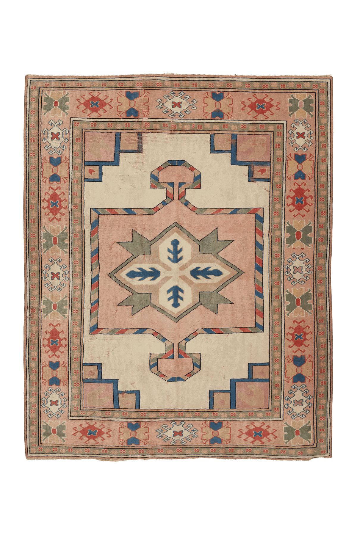 Vintage Niğde Turkish Area Rug 6x8 ft — Beige & Pink Geometric