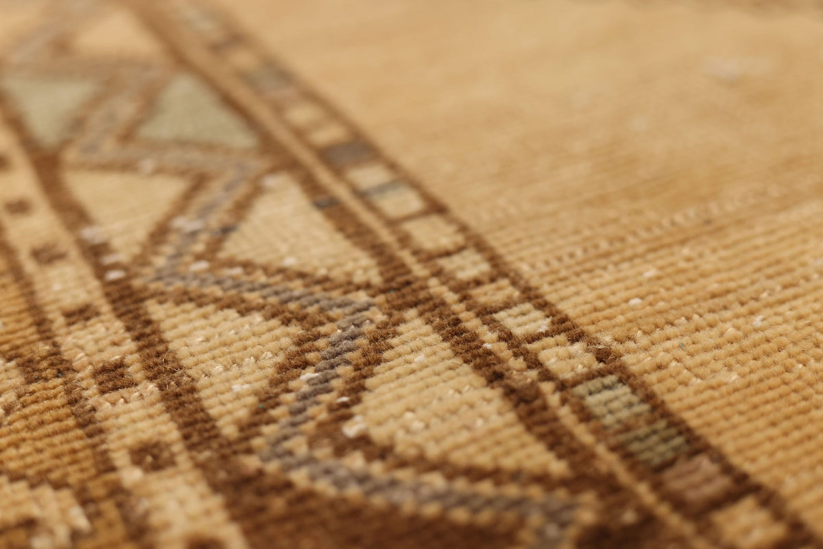Vintage Malatya Turkish Runner Rug 4x14 ft — Beige & Brown Geometric