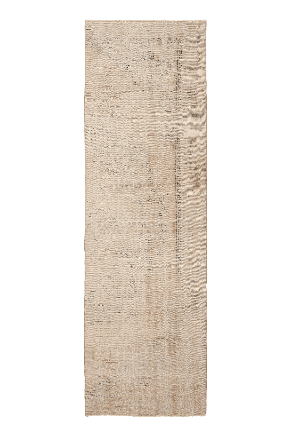 Vintage Manisa Turkish Runner Rug 3x9 ft — Beige Distressed