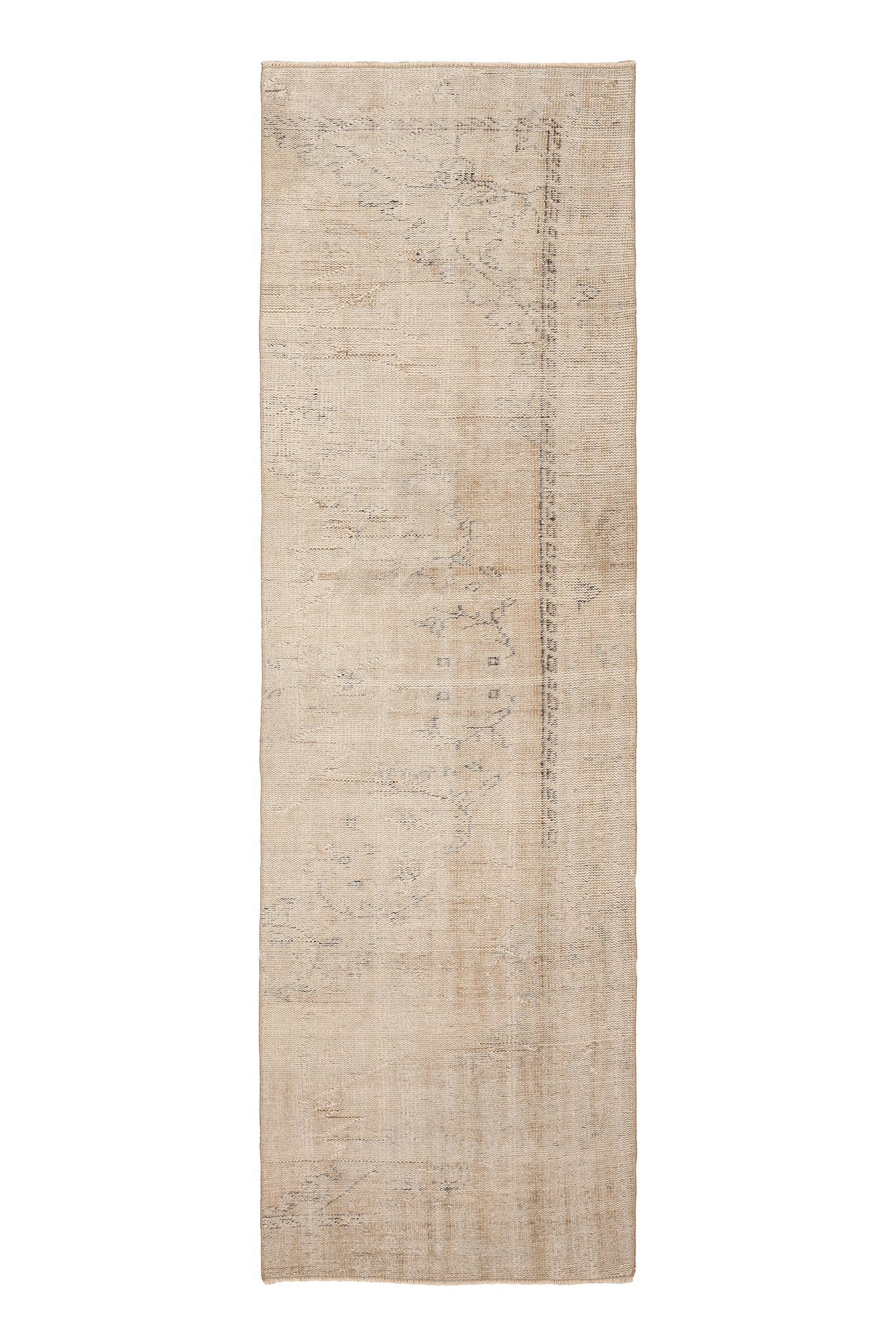 Vintage Manisa Turkish Runner Rug 3x9 ft — Beige Distressed